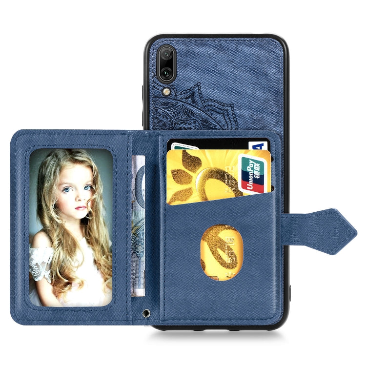 For Huawei Enjoy 9 Mandala Embossed Magnetic Cloth PU + TPU + PC Case with Holder & Card Slots & Wallet & Photo Frame & Strap