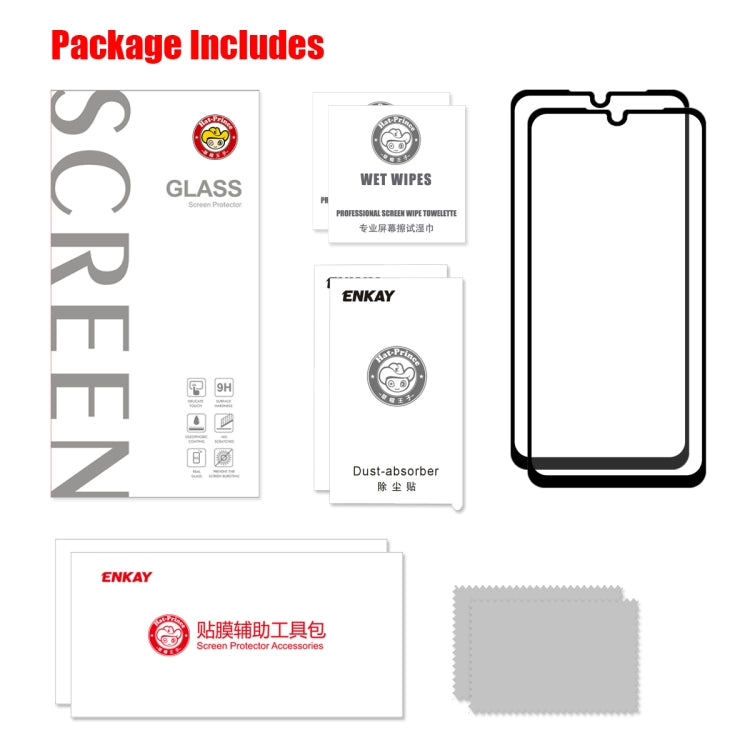 For Moto One Marco / Moto G8 Play 2 PCS ENKAY Hat-prince Full Glue 0.26mm 9H 2.5D Tempered Glass Full Coverage Film