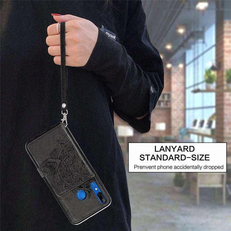 For Huawei P Smart Z Mandala Embossed Magnetic Cloth PU + TPU + PC Case with Holder & Card Slots & Wallet & Photo Frame & Strap