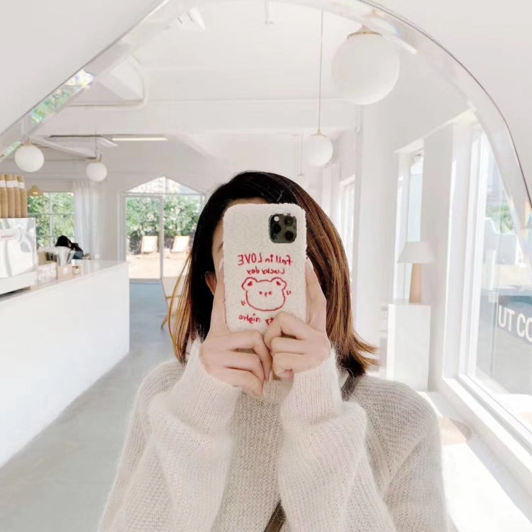 For iPhone 11 Pro Plush Embroidered Love Bear Mobile Phone Protective Case