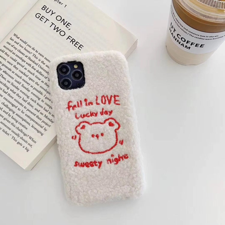 For iPhone 11 Pro Plush Embroidered Love Bear Mobile Phone Protective Case