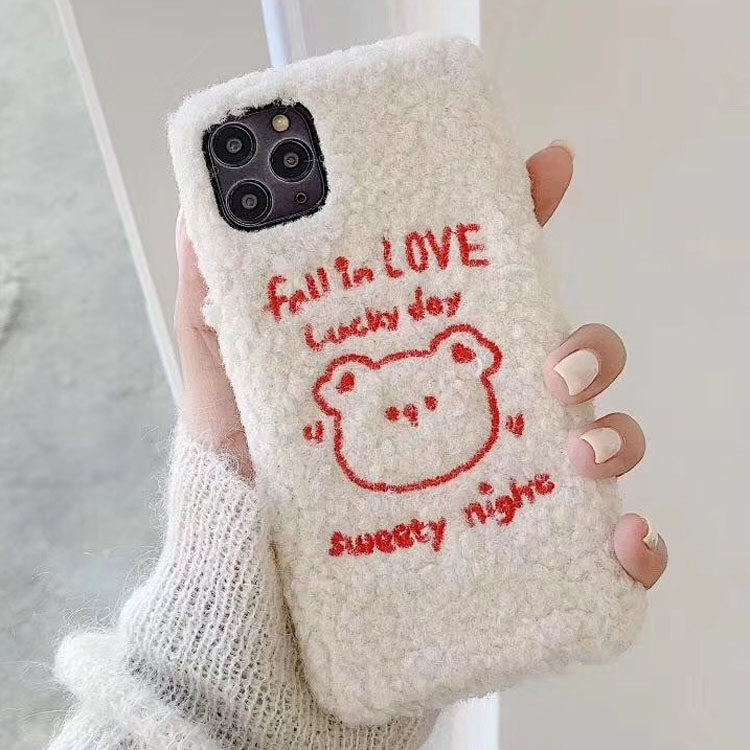 For iPhone 11 Pro Max Plush Embroidered Love Bear Mobile Phone Protective Case