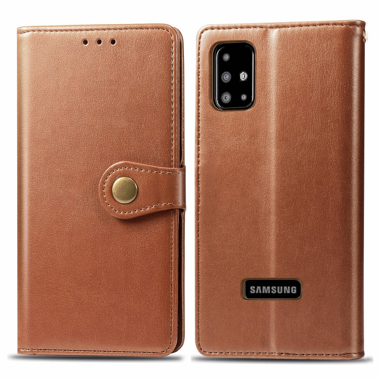 For Galaxy A51 Retro Solid Color Leather Buckle Mobile Phone Protection Leather Case with Photo Frame & Card Slot & Wallet & Bracket Function