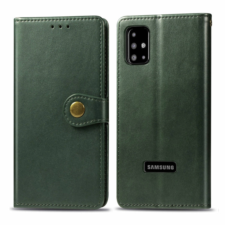 For Galaxy A51 Retro Solid Color Leather Buckle Mobile Phone Protection Leather Case with Photo Frame & Card Slot & Wallet & Bracket Function