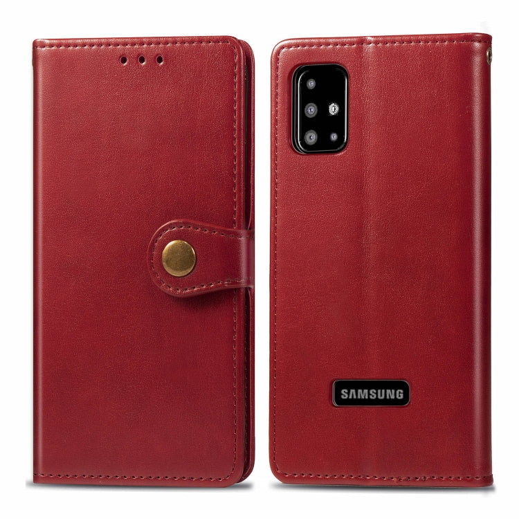 For Galaxy A51 Retro Solid Color Leather Buckle Mobile Phone Protection Leather Case with Photo Frame & Card Slot & Wallet & Bracket Function