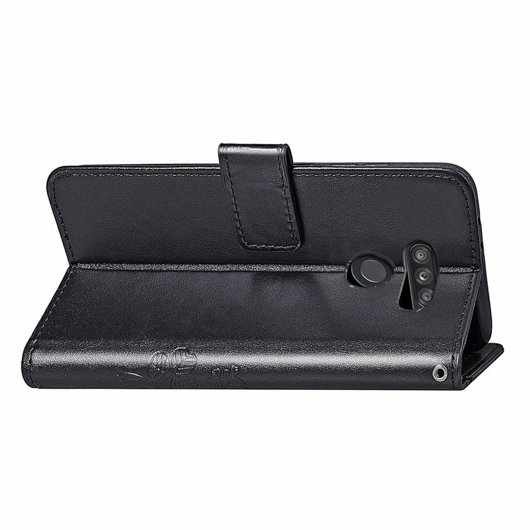 For LG K50S Four-leaf Clasp Embossed Buckle Mobile Phone Protection Leather Case with Lanyard & Card Slot & Wallet & Bracket Function