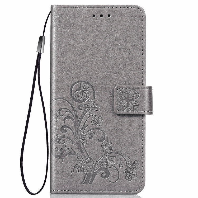 For LG K50S Four-leaf Clasp Embossed Buckle Mobile Phone Protection Leather Case with Lanyard & Card Slot & Wallet & Bracket Function