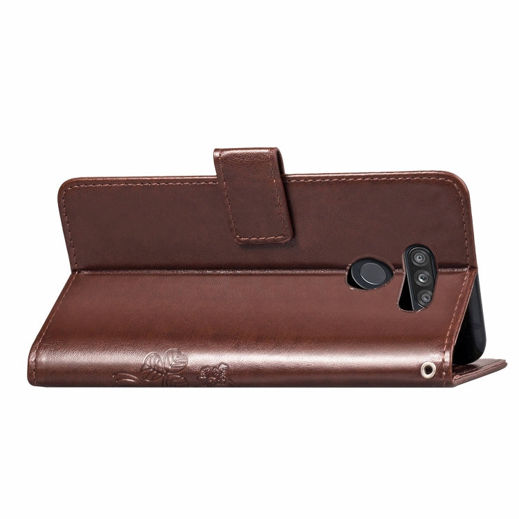 For LG K50S Four-leaf Clasp Embossed Buckle Mobile Phone Protection Leather Case with Lanyard & Card Slot & Wallet & Bracket Function