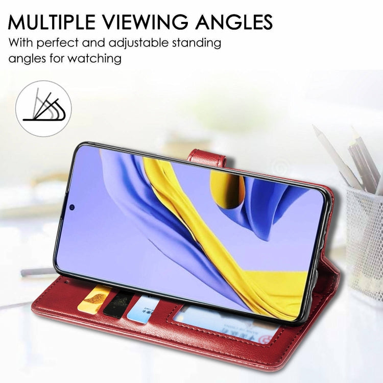 For Galaxy A51 Retro Solid Color Leather Buckle Phone Case with Lanyard & Photo Frame & Card Slot & Wallet & Stand Function