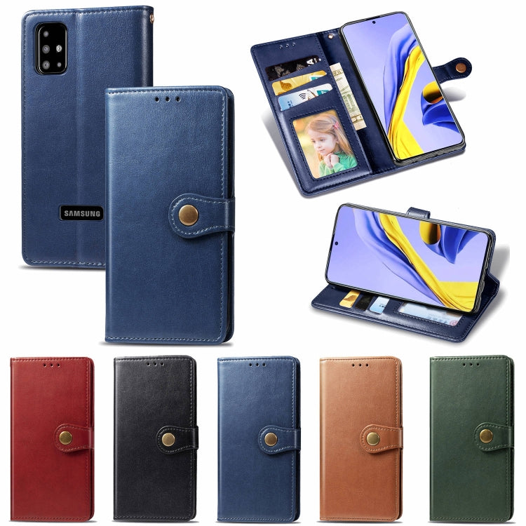 For Galaxy A51 Retro Solid Color Leather Buckle Phone Case with Lanyard & Photo Frame & Card Slot & Wallet & Stand Function