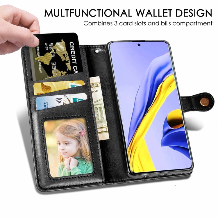 For Galaxy A51 Retro Solid Color Leather Buckle Phone Case with Lanyard & Photo Frame & Card Slot & Wallet & Stand Function