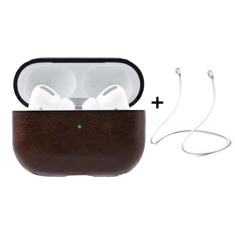 ENKAY Hat-Prince for Apple AirPods Pro Wireless Earphone PU Leather Protective Case with Anti-lost Rope