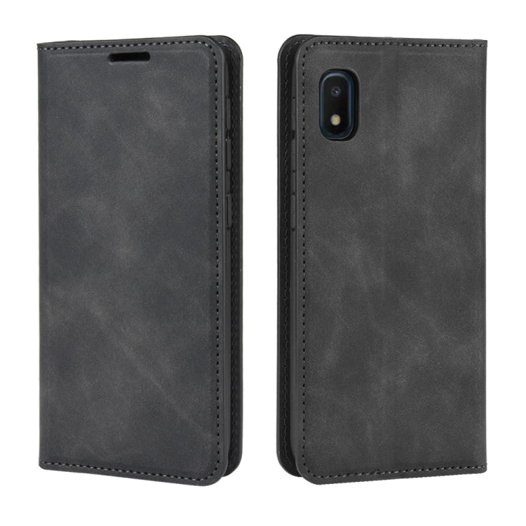 For Galaxy A10e Retro-skin Business Magnetic Suction Leather Case with Holder & Card Slots & Wallet