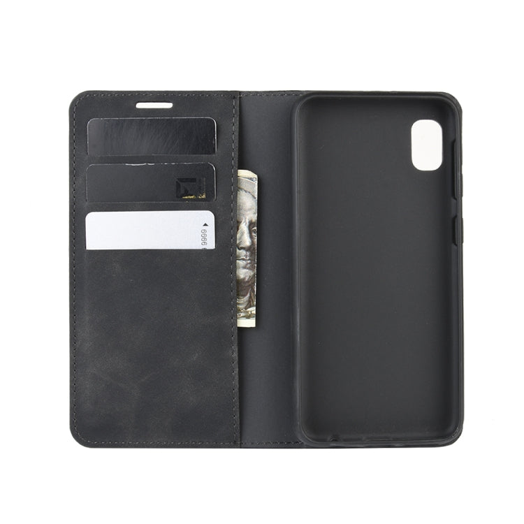 For Galaxy A10e Retro-skin Business Magnetic Suction Leather Case with Holder & Card Slots & Wallet