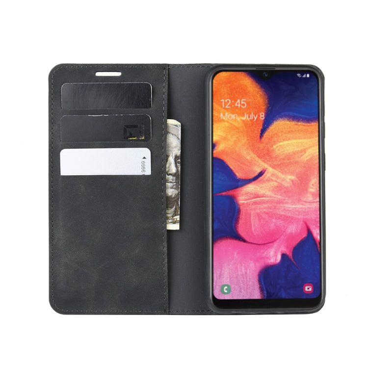 For Galaxy A10e Retro-skin Business Magnetic Suction Leather Case with Holder & Card Slots & Wallet