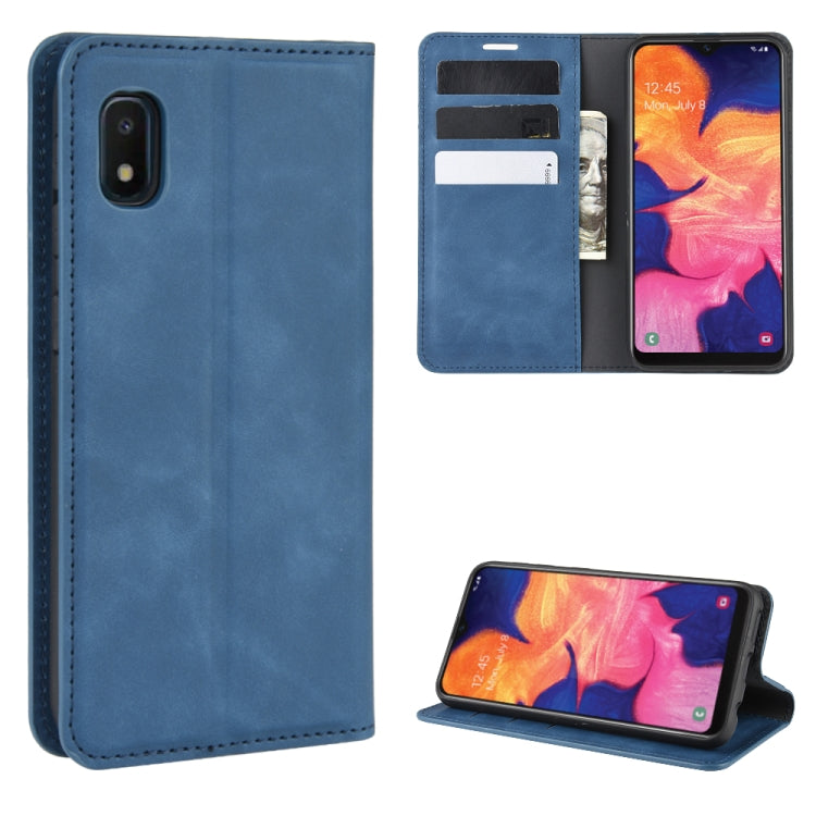 For Galaxy A10e Retro-skin Business Magnetic Suction Leather Case with Holder & Card Slots & Wallet