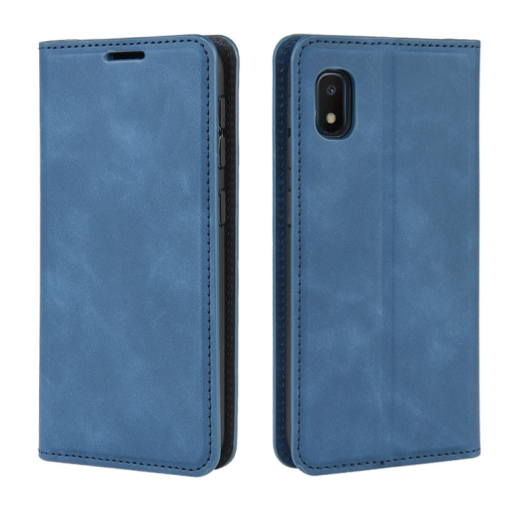 For Galaxy A10e Retro-skin Business Magnetic Suction Leather Case with Holder & Card Slots & Wallet