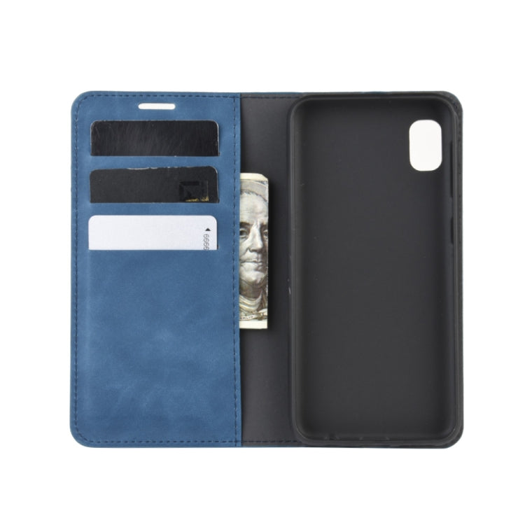 For Galaxy A10e Retro-skin Business Magnetic Suction Leather Case with Holder & Card Slots & Wallet