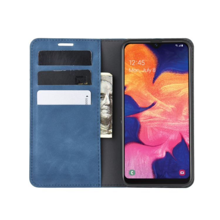 For Galaxy A10e Retro-skin Business Magnetic Suction Leather Case with Holder & Card Slots & Wallet