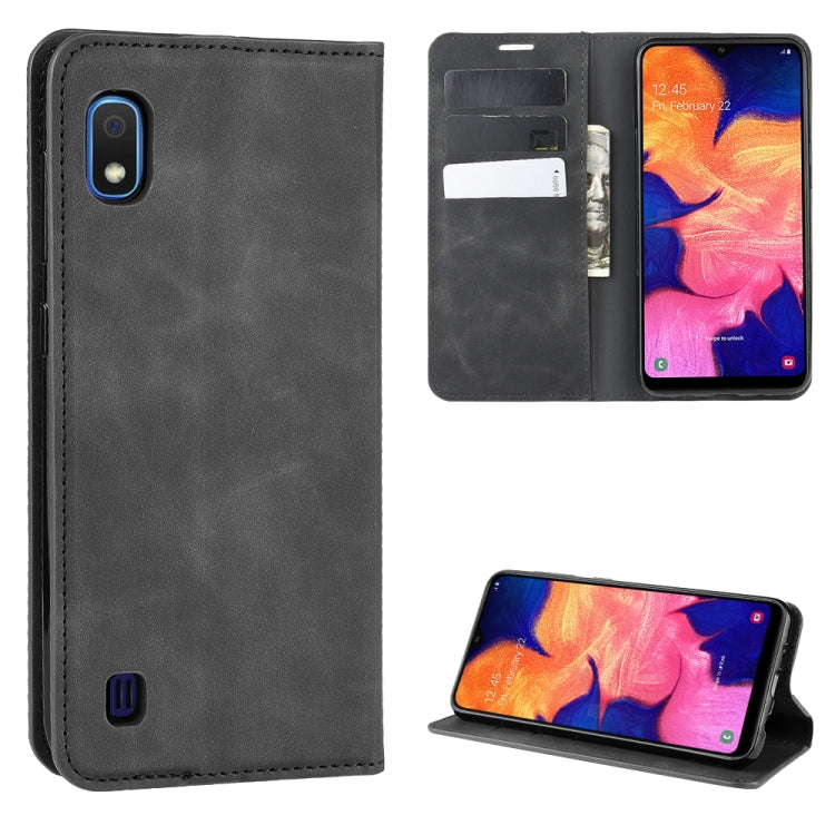 For Galaxy A10 Retro-skin Business Magnetic Suction Leather Case with Holder & Card Slots & Wallet