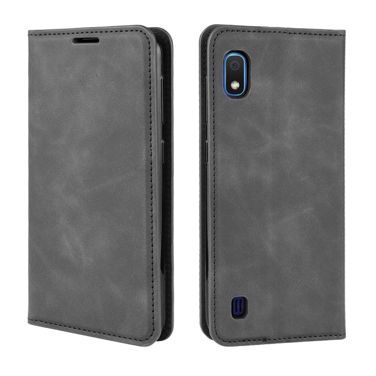 For Galaxy A10 Retro-skin Business Magnetic Suction Leather Case with Holder & Card Slots & Wallet