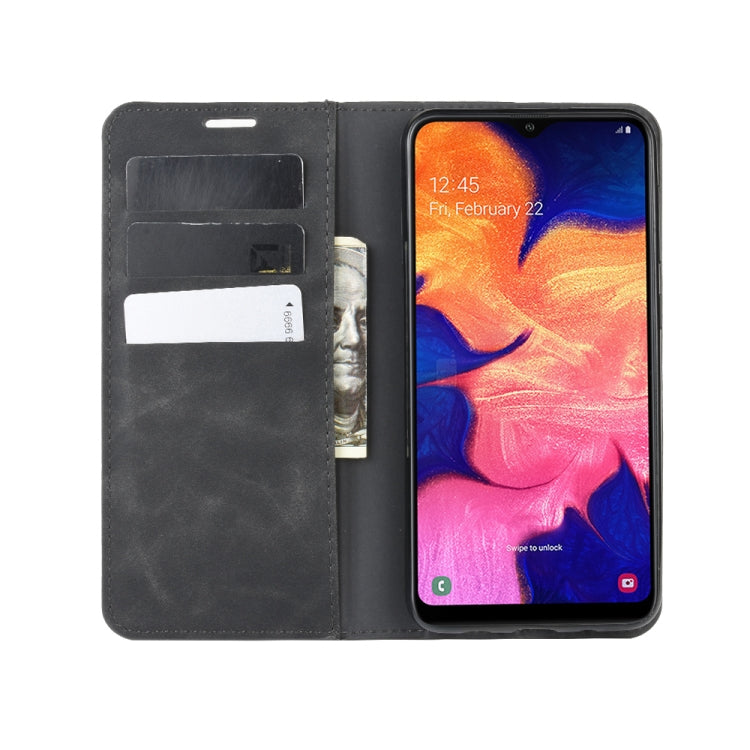 For Galaxy A10 Retro-skin Business Magnetic Suction Leather Case with Holder & Card Slots & Wallet