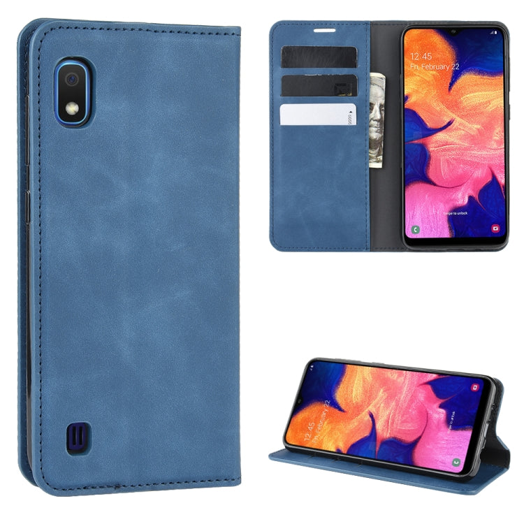 For Galaxy A10 Retro-skin Business Magnetic Suction Leather Case with Holder & Card Slots & Wallet