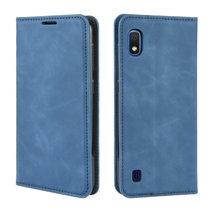 For Galaxy A10 Retro-skin Business Magnetic Suction Leather Case with Holder & Card Slots & Wallet