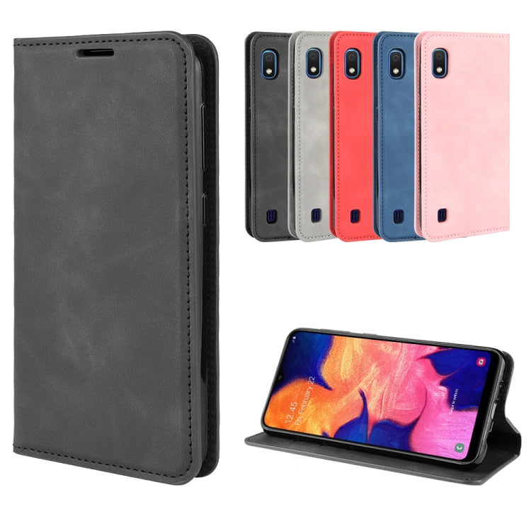 For Galaxy A10 Retro-skin Business Magnetic Suction Leather Case with Holder & Card Slots & Wallet