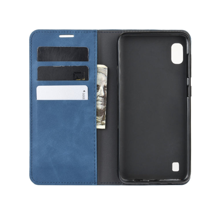 For Galaxy A10 Retro-skin Business Magnetic Suction Leather Case with Holder & Card Slots & Wallet