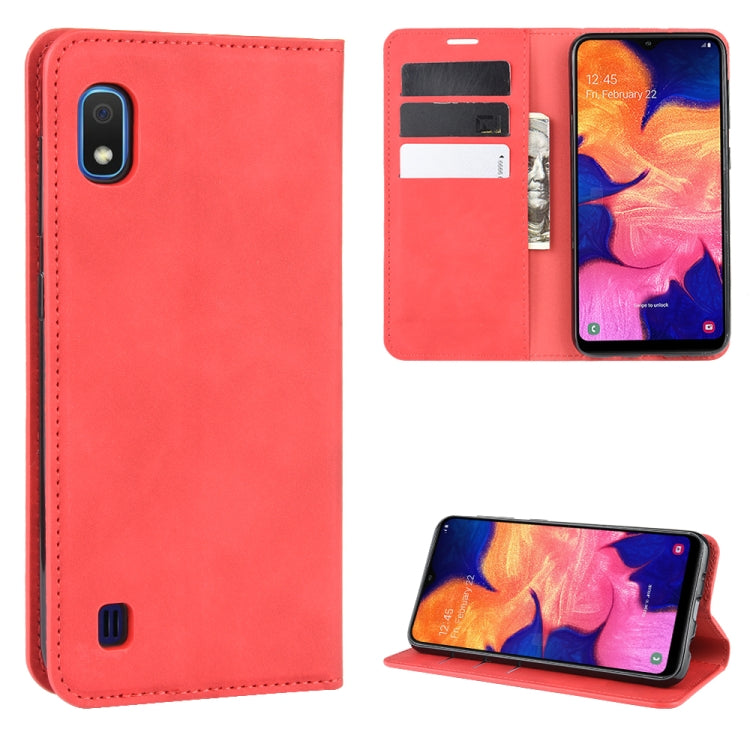 For Galaxy A10 Retro-skin Business Magnetic Suction Leather Case with Holder & Card Slots & Wallet