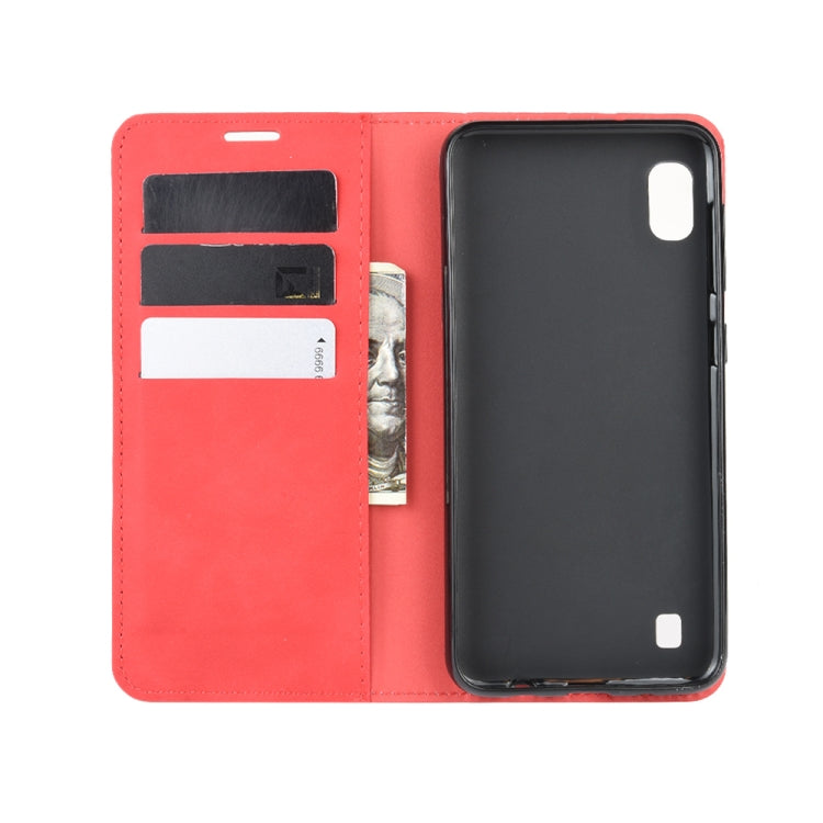 For Galaxy A10 Retro-skin Business Magnetic Suction Leather Case with Holder & Card Slots & Wallet