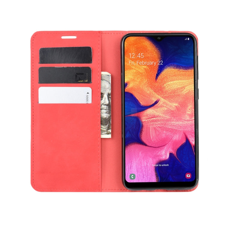 For Galaxy A10 Retro-skin Business Magnetic Suction Leather Case with Holder & Card Slots & Wallet