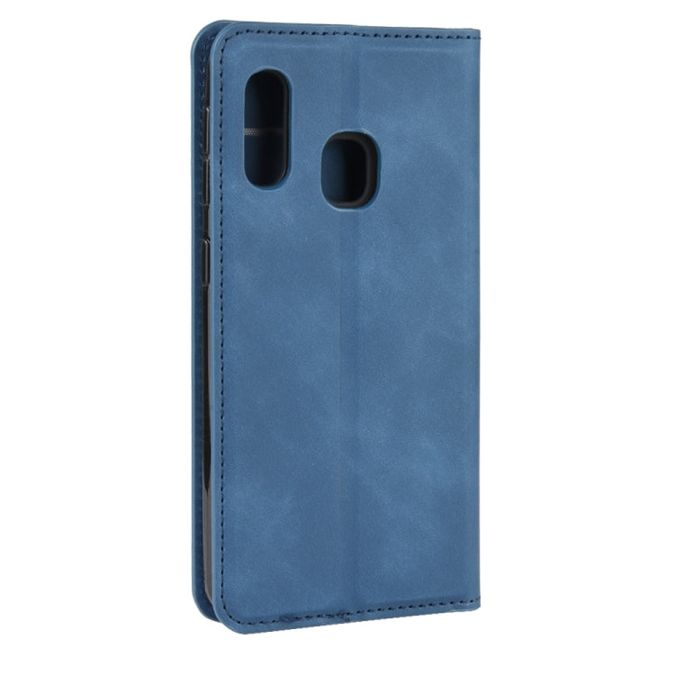 For Galaxy A20e Retro-skin Business Magnetic Suction Leather Case with Holder & Card Slots & Wallet