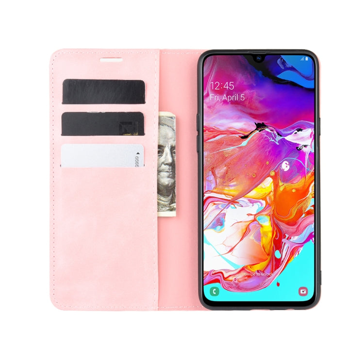 For Galaxy A20s Retro-skin Business Magnetic Suction Leather Case with Holder & Card Slots & Wallet