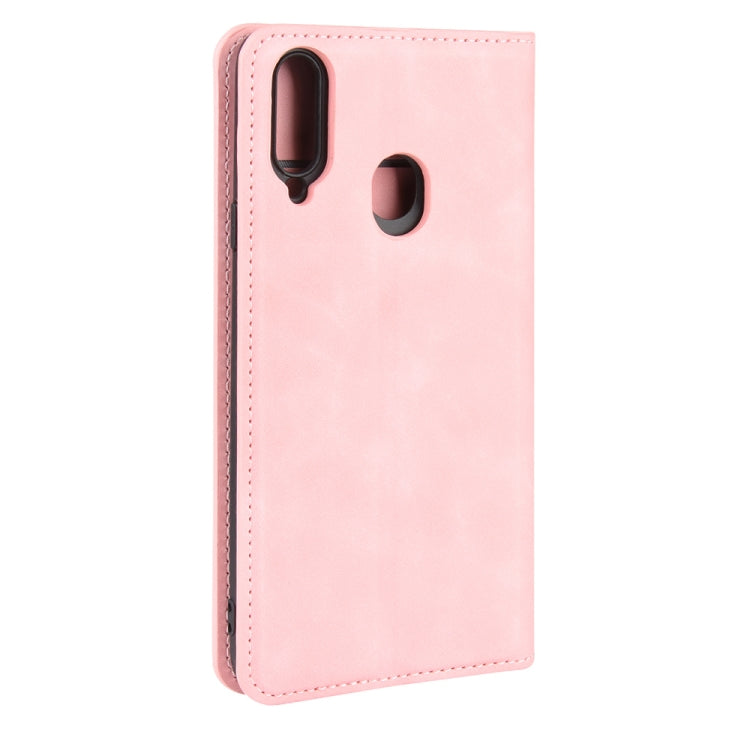 For Galaxy A20s Retro-skin Business Magnetic Suction Leather Case with Holder & Card Slots & Wallet