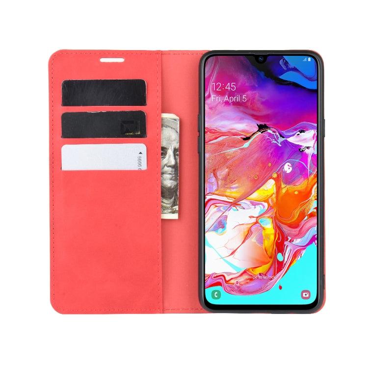 For Galaxy A20s Retro-skin Business Magnetic Suction Leather Case with Holder & Card Slots & Wallet