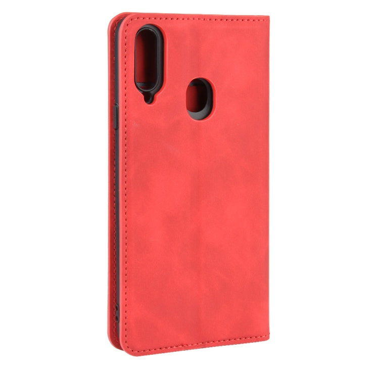 For Galaxy A20s Retro-skin Business Magnetic Suction Leather Case with Holder & Card Slots & Wallet