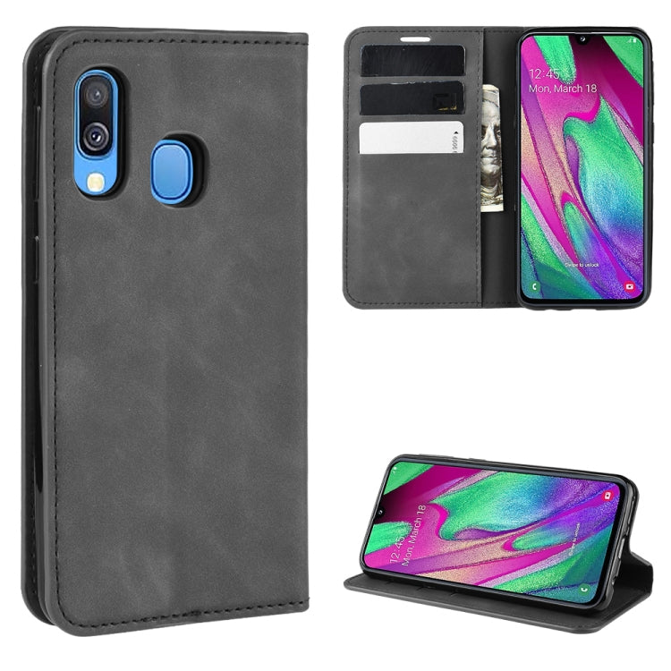 For Galaxy A40 Retro-skin Business Magnetic Suction Leather Case with Holder & Card Slots & Wallet