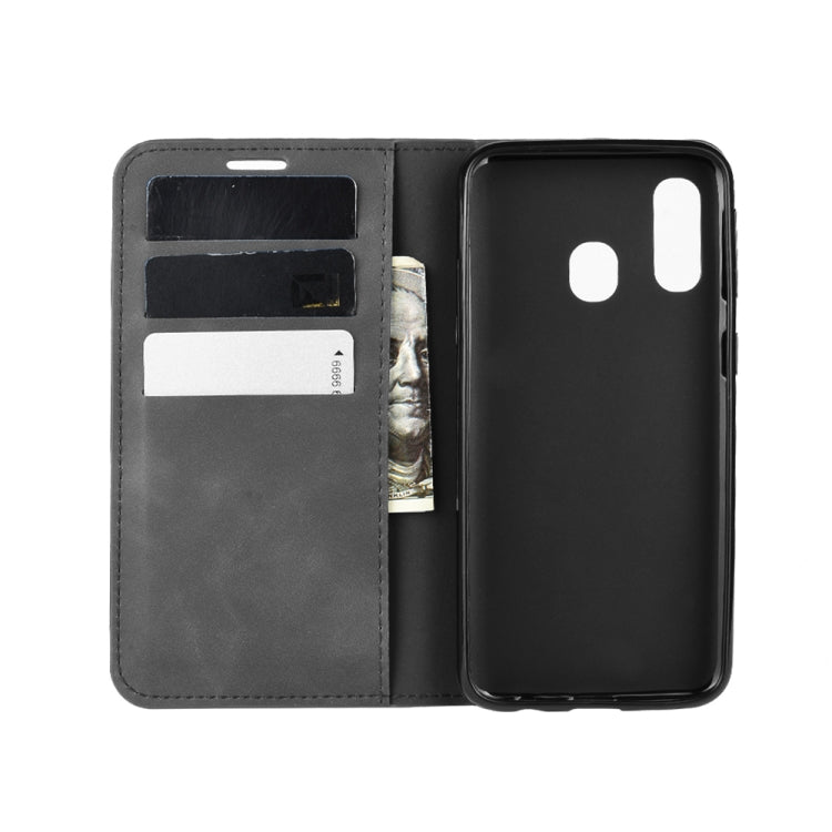 For Galaxy A40 Retro-skin Business Magnetic Suction Leather Case with Holder & Card Slots & Wallet