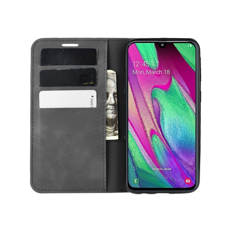 For Galaxy A40 Retro-skin Business Magnetic Suction Leather Case with Holder & Card Slots & Wallet