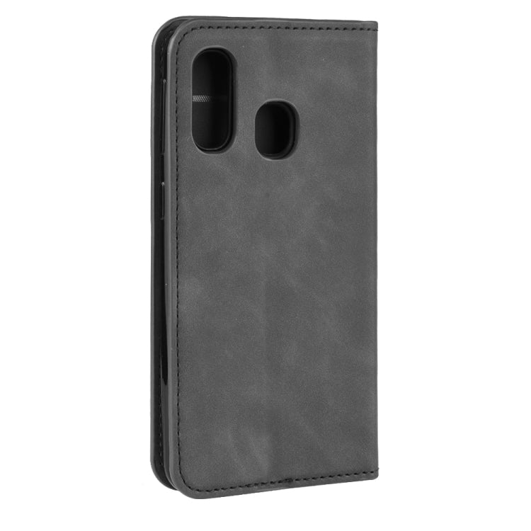 For Galaxy A40 Retro-skin Business Magnetic Suction Leather Case with Holder & Card Slots & Wallet