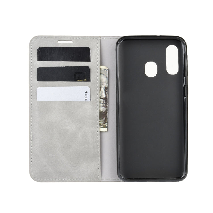 For Galaxy A40 Retro-skin Business Magnetic Suction Leather Case with Holder & Card Slots & Wallet