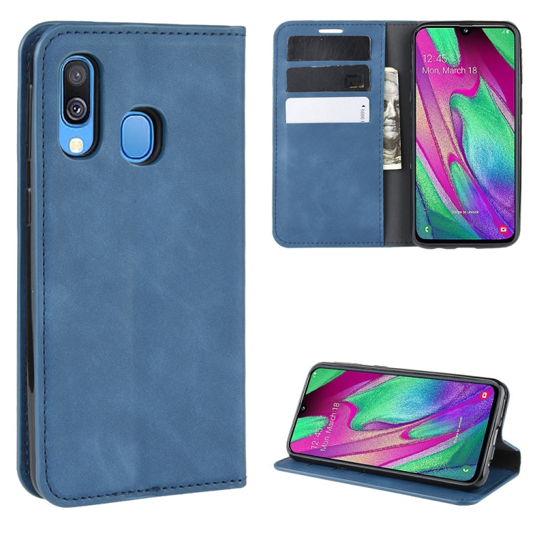 For Galaxy A40 Retro-skin Business Magnetic Suction Leather Case with Holder & Card Slots & Wallet