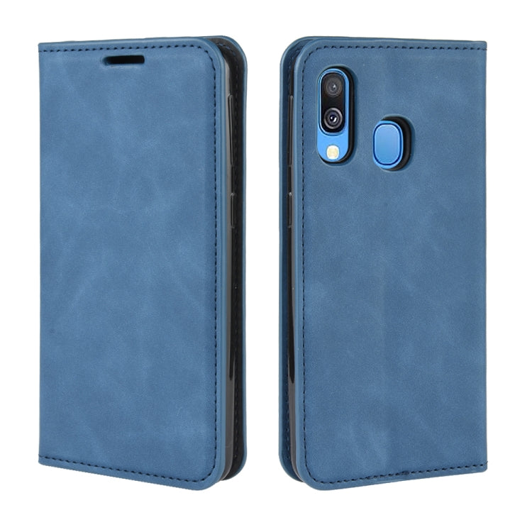 For Galaxy A40 Retro-skin Business Magnetic Suction Leather Case with Holder & Card Slots & Wallet