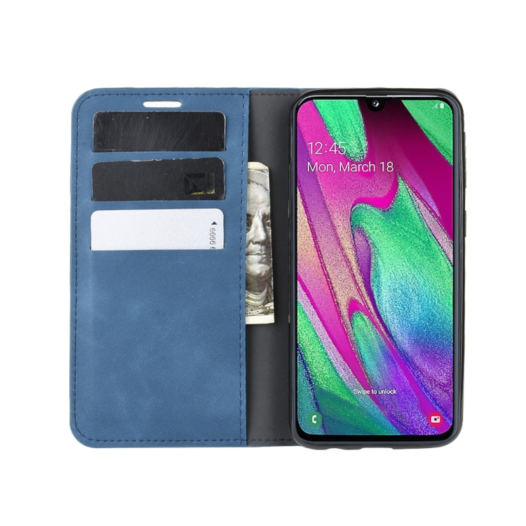 For Galaxy A40 Retro-skin Business Magnetic Suction Leather Case with Holder & Card Slots & Wallet