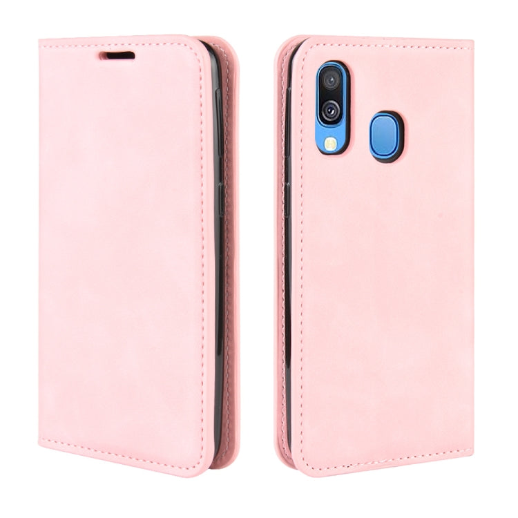 For Galaxy A40 Retro-skin Business Magnetic Suction Leather Case with Holder & Card Slots & Wallet