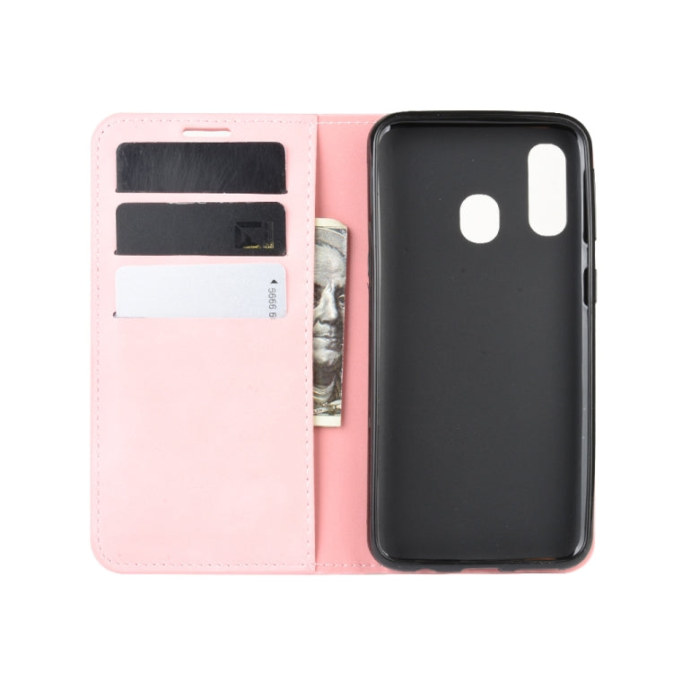 For Galaxy A40 Retro-skin Business Magnetic Suction Leather Case with Holder & Card Slots & Wallet