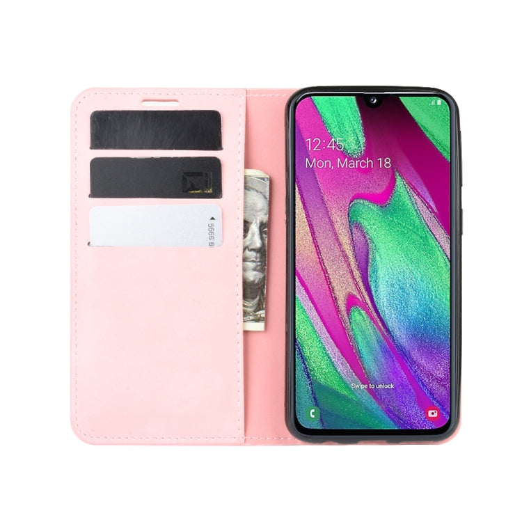 For Galaxy A40 Retro-skin Business Magnetic Suction Leather Case with Holder & Card Slots & Wallet