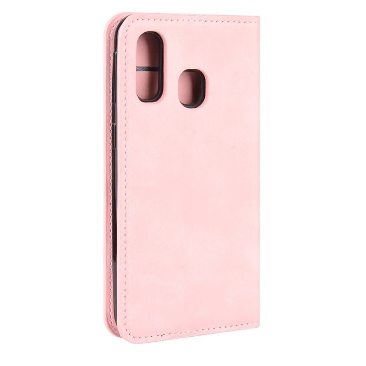 For Galaxy A40 Retro-skin Business Magnetic Suction Leather Case with Holder & Card Slots & Wallet